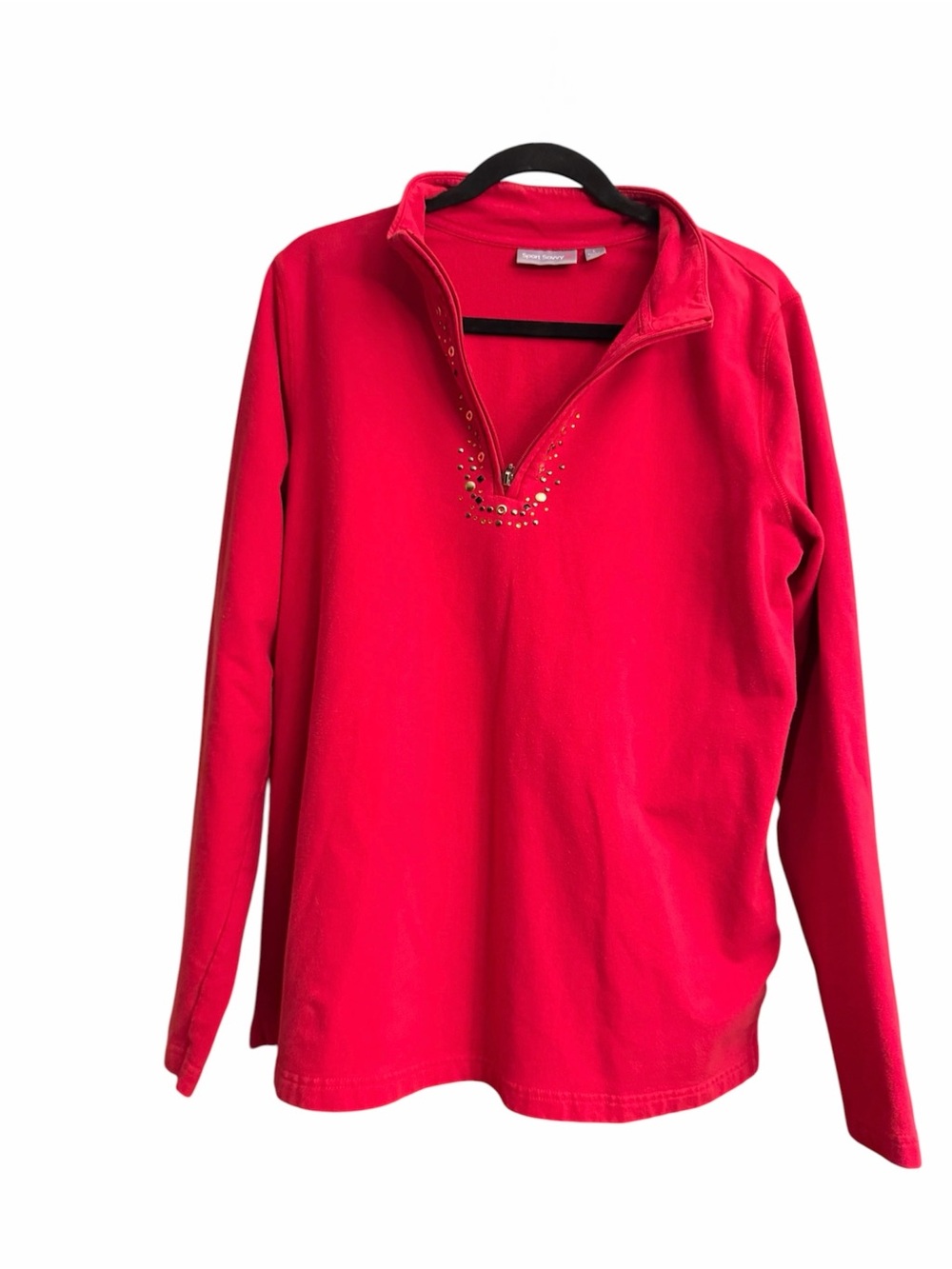 Sport Savvy Red Half-Zip Embellished Pullover Sweater